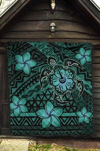 Hawaii Mix Polynesian Turtle Plumeria Premium Quilt - AH - Nick Style - Turquoise - Polynesian Pride