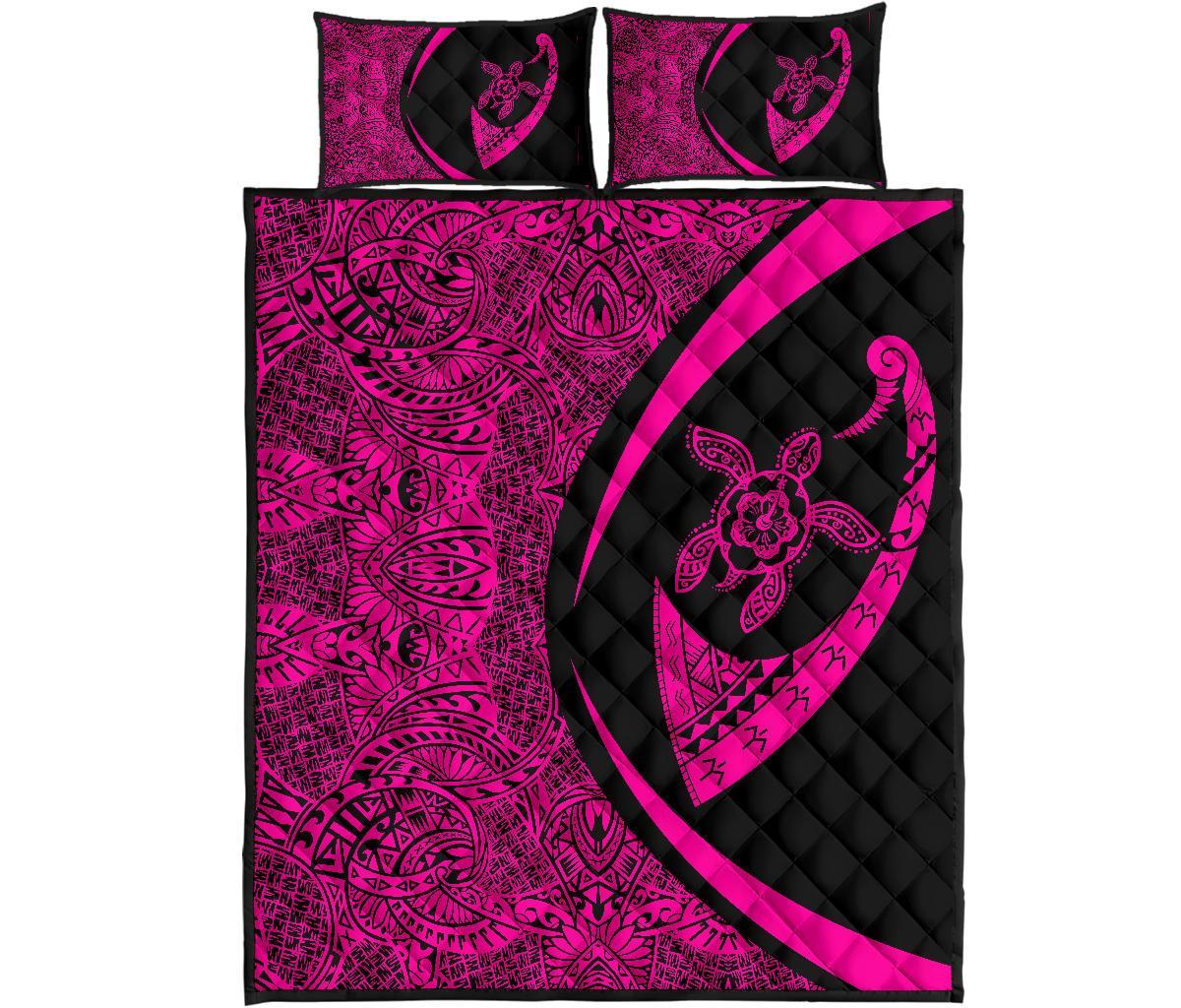 Hawaii Turtle Fish Hook Polynesian Quilt Bed Set Pink - Circle Style Art - Polynesian Pride