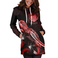 CNMI Polynesian Hoodie Dress - Turtle With Blooming Hibiscus Red - Polynesian Pride