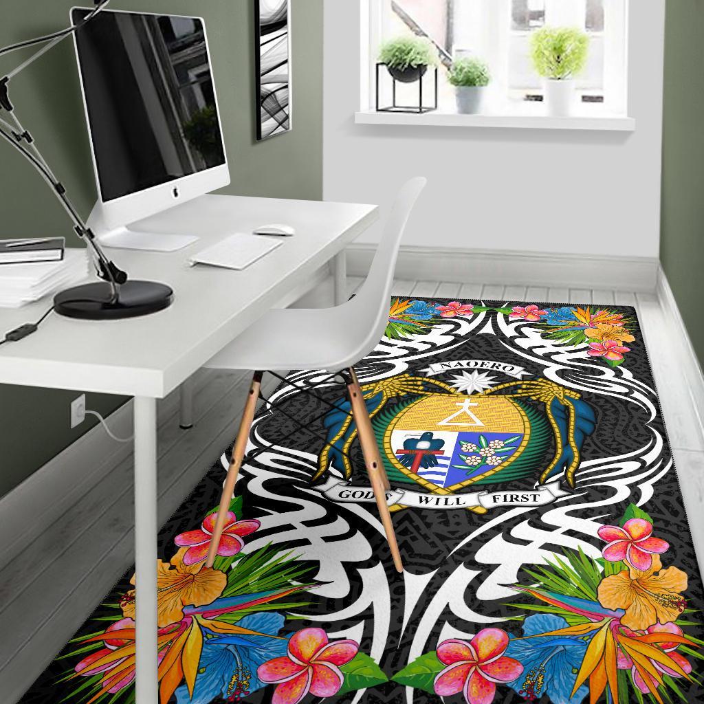 Nauru Area Rug - Coat OfArmsWith Tropical Flowers - Polynesian Pride