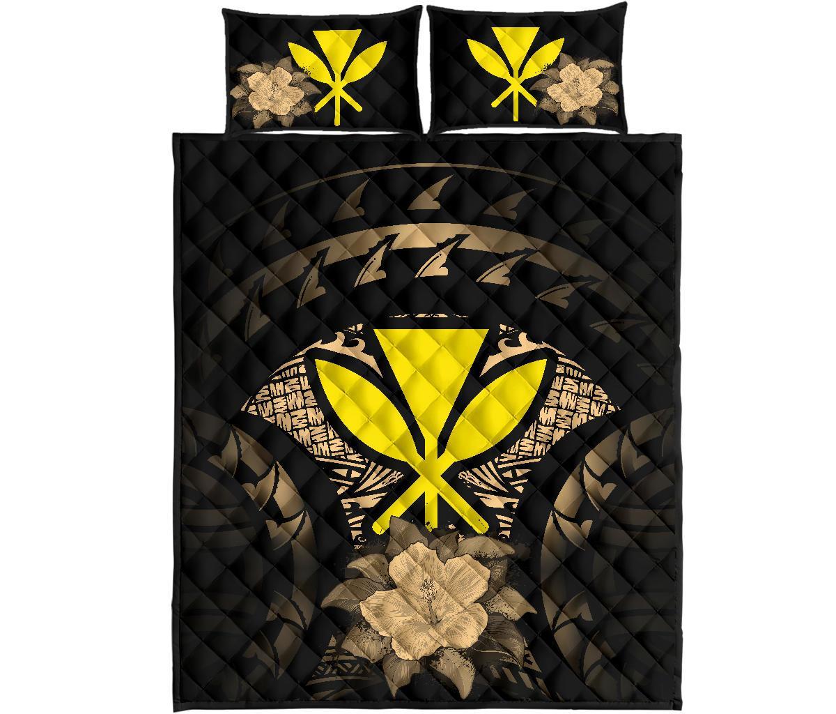 Kanaka Maoli (Hawaii) Polynesian Quilt Bed Set Hibiscus Gold - Polynesian Pride