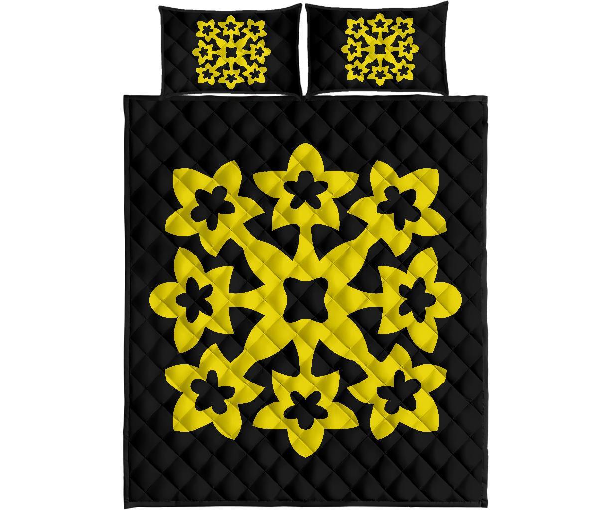 Hawaiian Quilt Bed Set Royal Pattern - Black And Yellow - A1 Style Yellow - Polynesian Pride