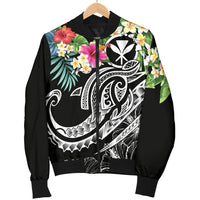 Polynesian Hawaii Kanaka Maoli Men's Bomber Jacket - Summer Plumeria (Black) - Polynesian Pride