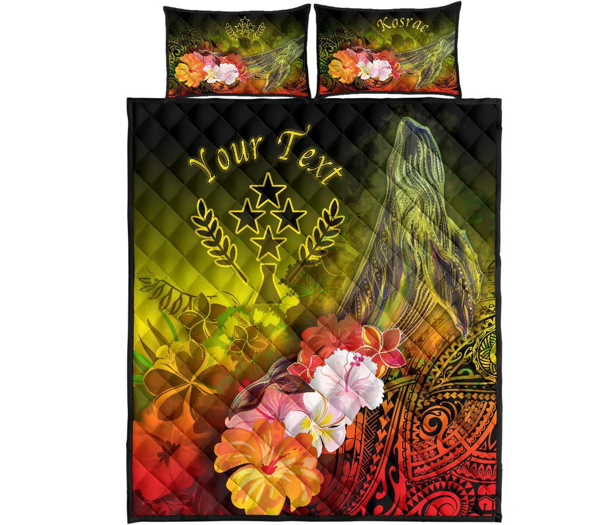 Kosrae Custom Personalised Quilt Bed Set - Humpback Whale with Tropical Flowers (Yellow) - Polynesian Pride