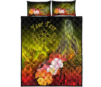 Kosrae Custom Personalised Quilt Bed Set - Humpback Whale with Tropical Flowers (Yellow) - Polynesian Pride