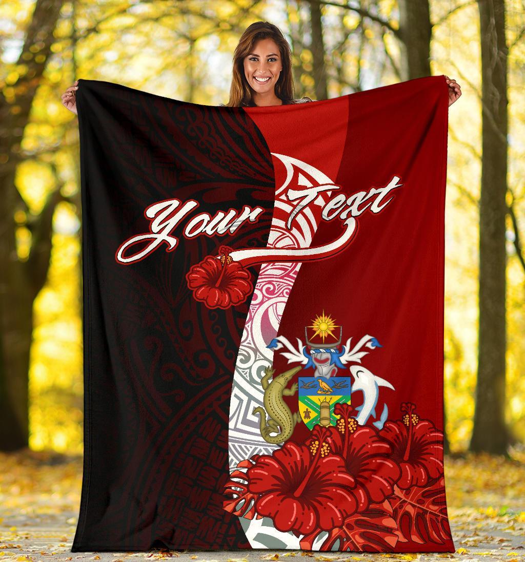 Solomon Islands Polynesian Custom Personalised Premium Blanket - Coat Of Arm With Hibiscus - Polynesian Pride