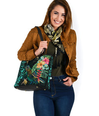 Tiki Polynesian Small Leather Tote Turtle Hibiscus - Polynesian Pride