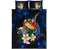 Tonga Polynesian Quilt Bed Set - Turtle With Plumeria Flowers - Polynesian Pride