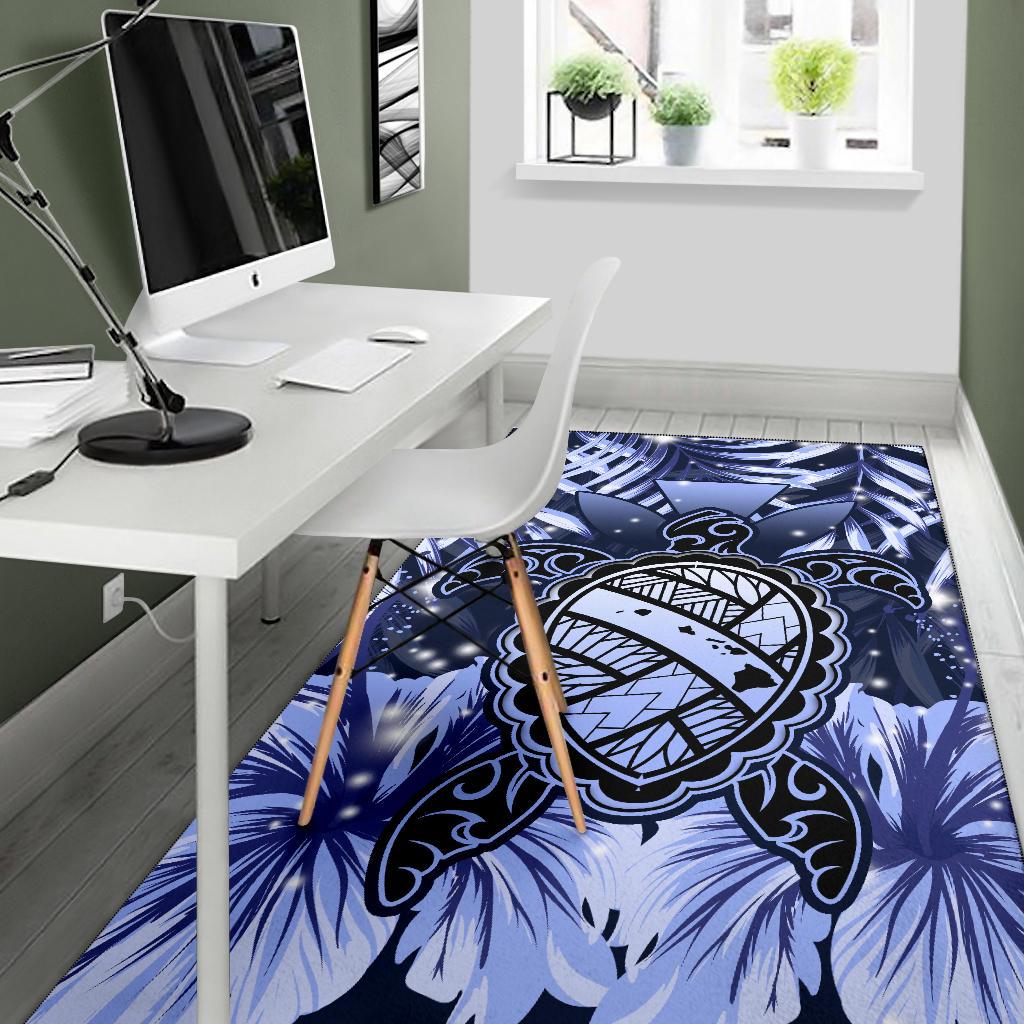 Hawaii Turtle Hibiscus Blue Rug - Hac Style - AH - Polynesian Pride