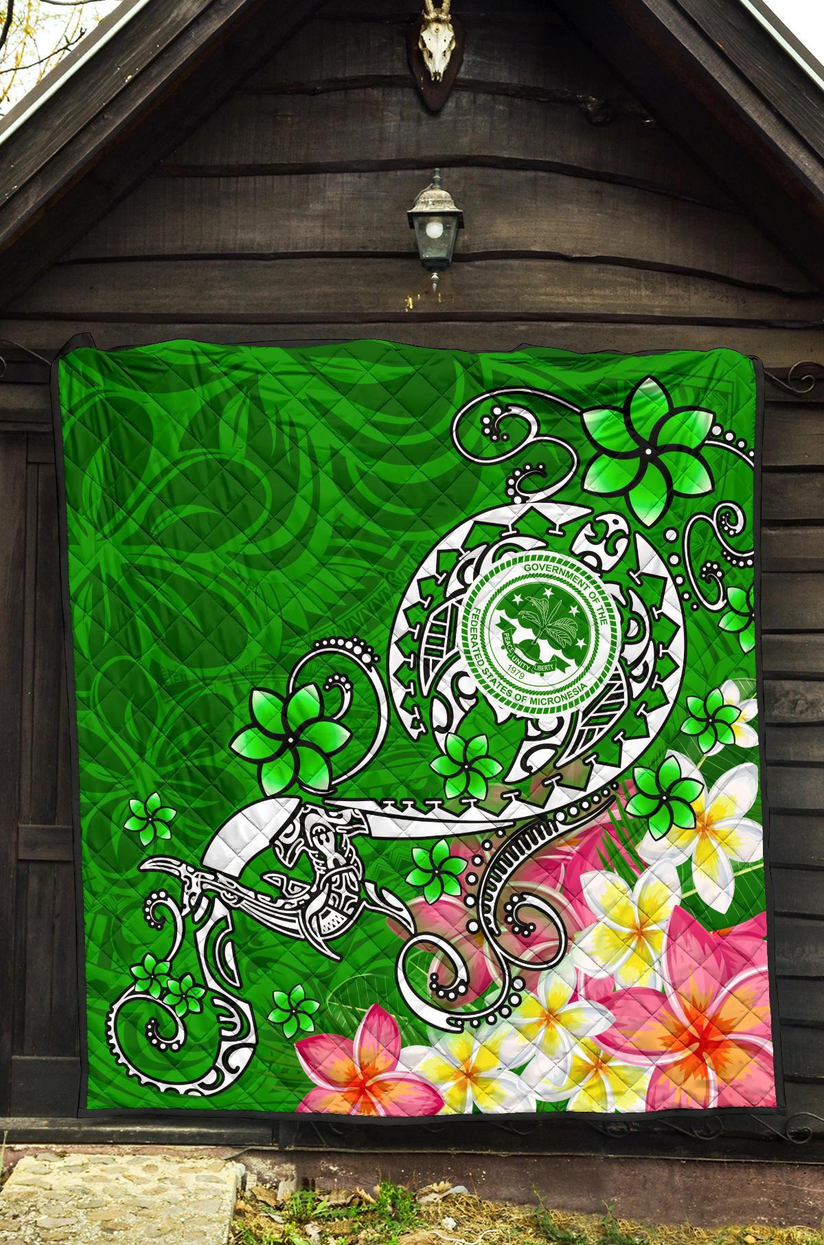 FSM Premium Quilt - Turtle Plumeria (Green) - Polynesian Pride