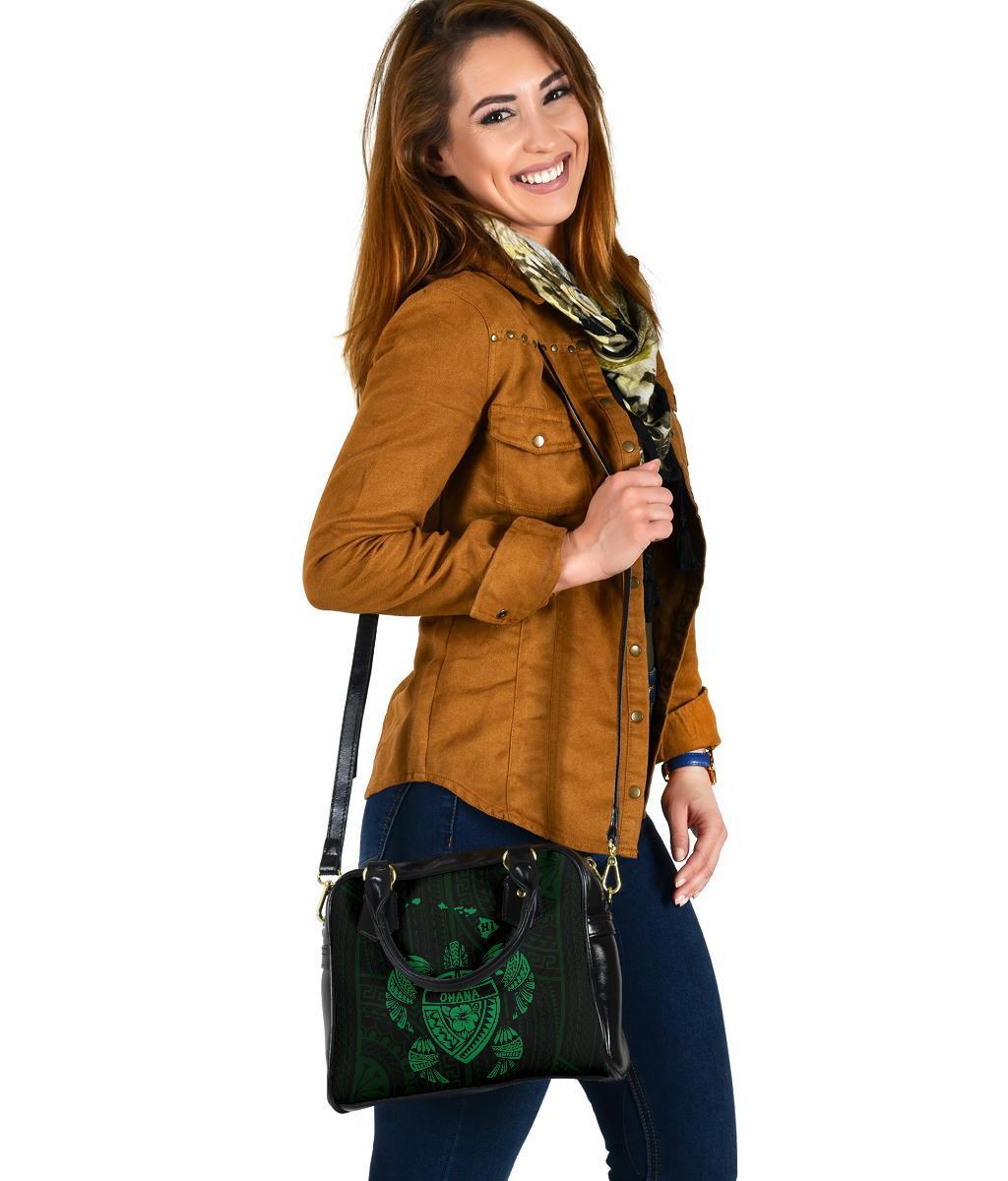 Hawaii Kakau Polynesian Ohana Turtle Map Shoulder Handbag - Green - Polynesian Pride