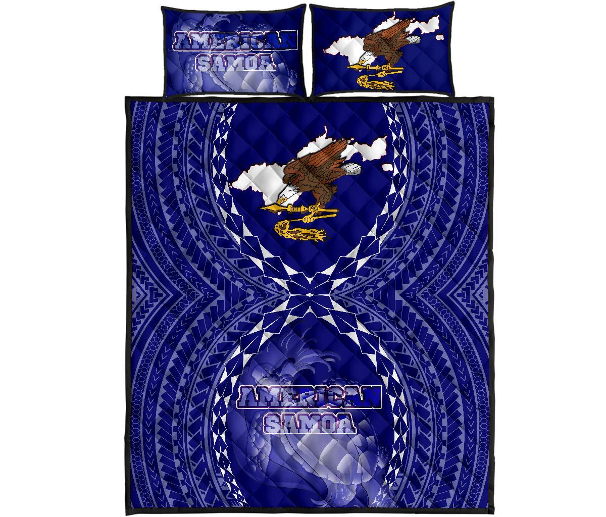 American Samoa Polynesian Quilt Bed Set - American Samoa Flag with Polynesian Tattoo - Polynesian Pride