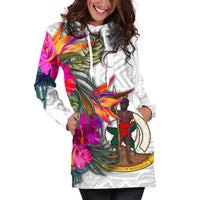Vanuatu Women's Hoodie Dress Polynesian Hibiscus White Pattern - Polynesian Pride
