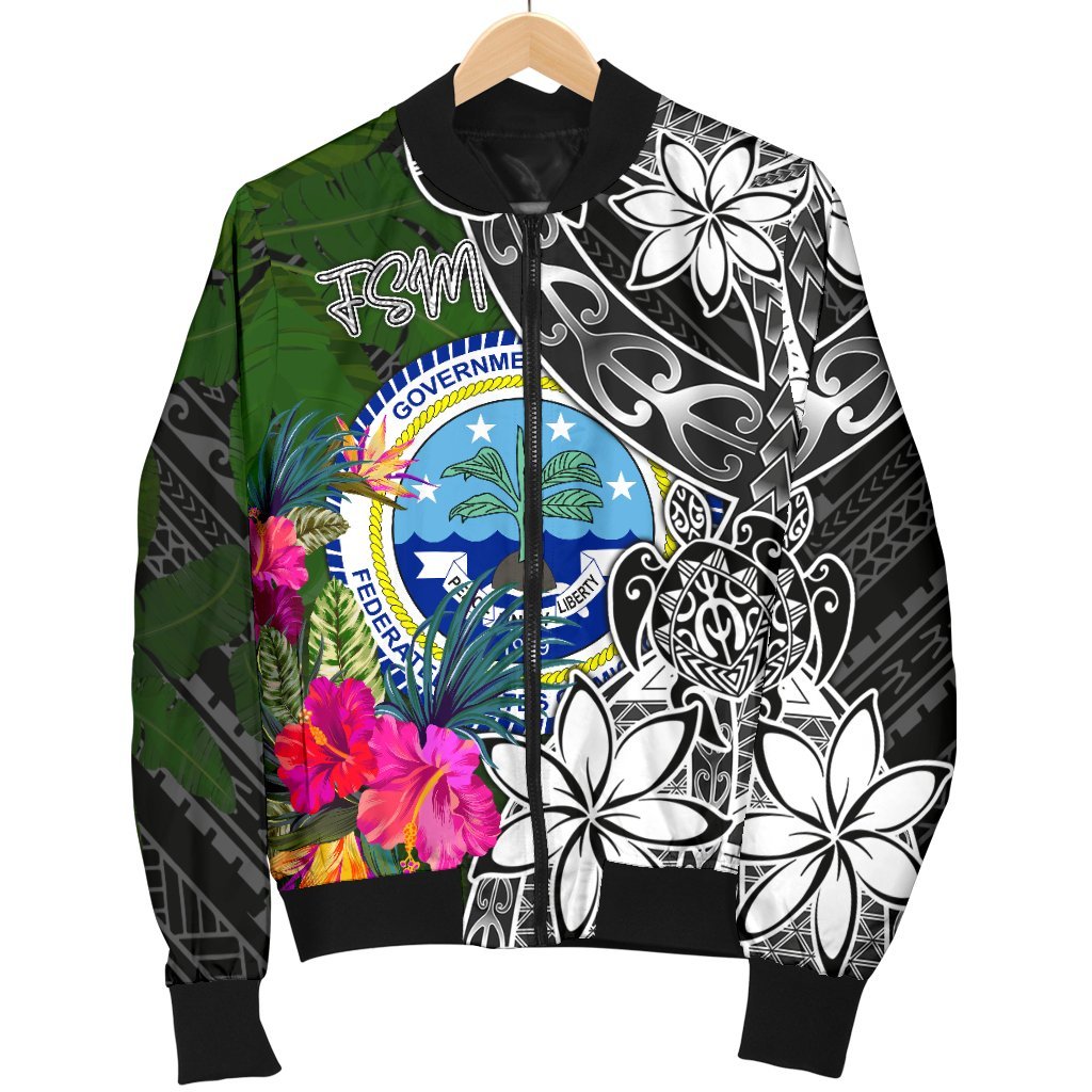 Federated States of Micronesia Men Bomber Jacket - Turtle Plumeria Banana Leaf - Polynesian Pride