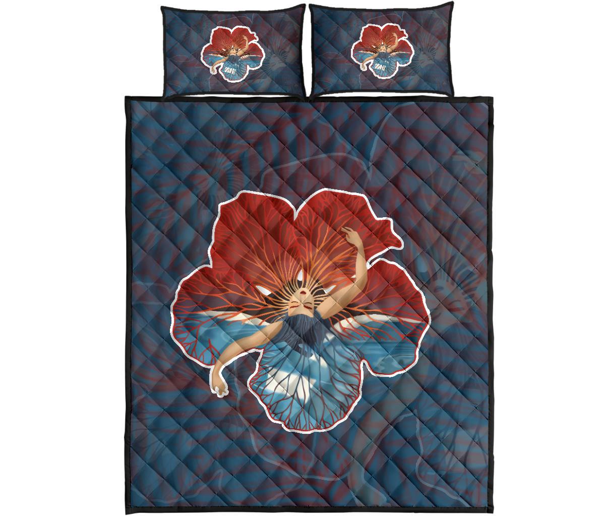 Hawaii Quilt Bed Set - Hula Dance Hibiscus Quilt Bed Set Black - Polynesian Pride