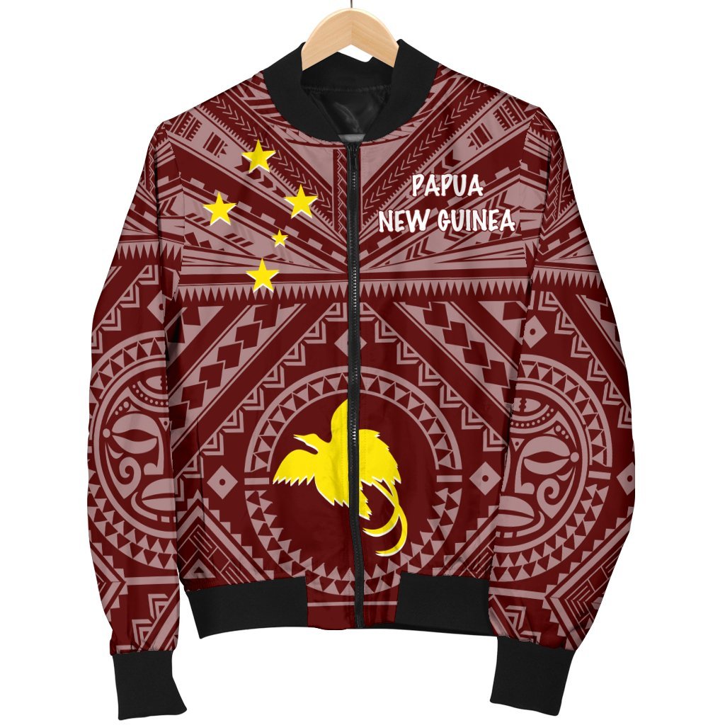 Papua New Guinea Men's Bomber Jacket - Flag With Polynesian Patterns (Red) - Polynesian Pride