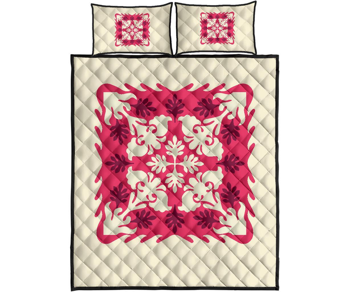 Hawaiian Quilt Bed Set Royal Pattern - White White - Polynesian Pride