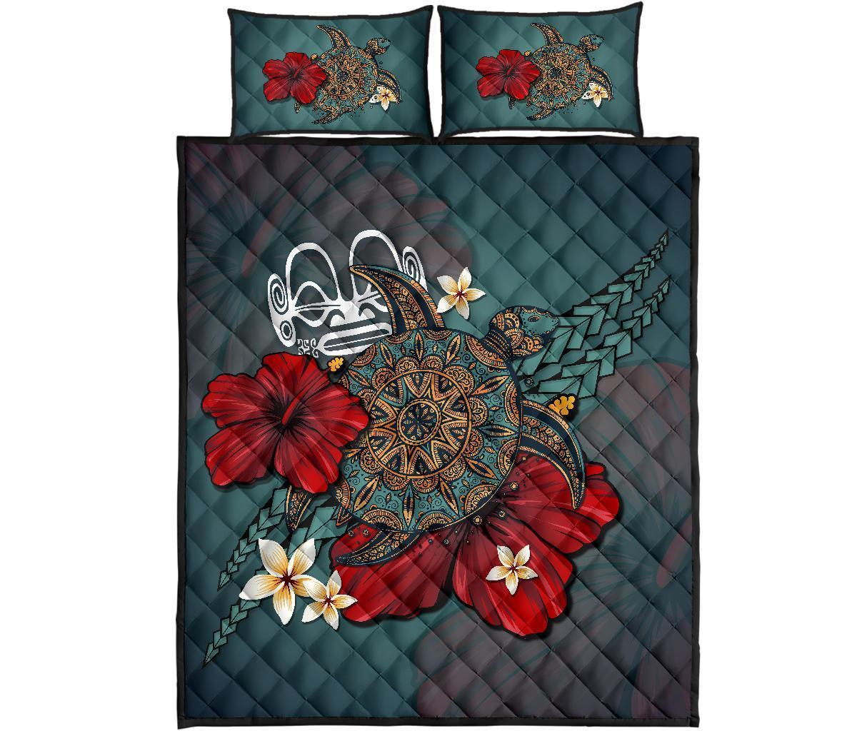 Marquesas Islands Quilt Bed Set - Blue Turtle Tribal Blue - Polynesian Pride