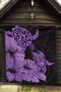 Hawaii Turtle Premium Quilt Polynesian Hibiscus Art Violet AH - Polynesian Pride