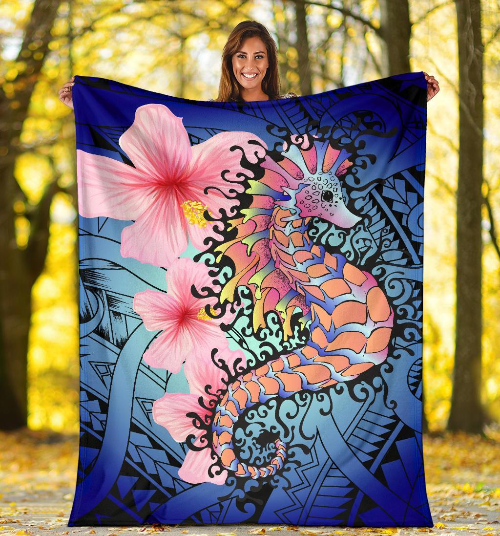 Hawaii Polynesian Pink Hibiscus Seahorse Premium Blanket - Polynesian Pride
