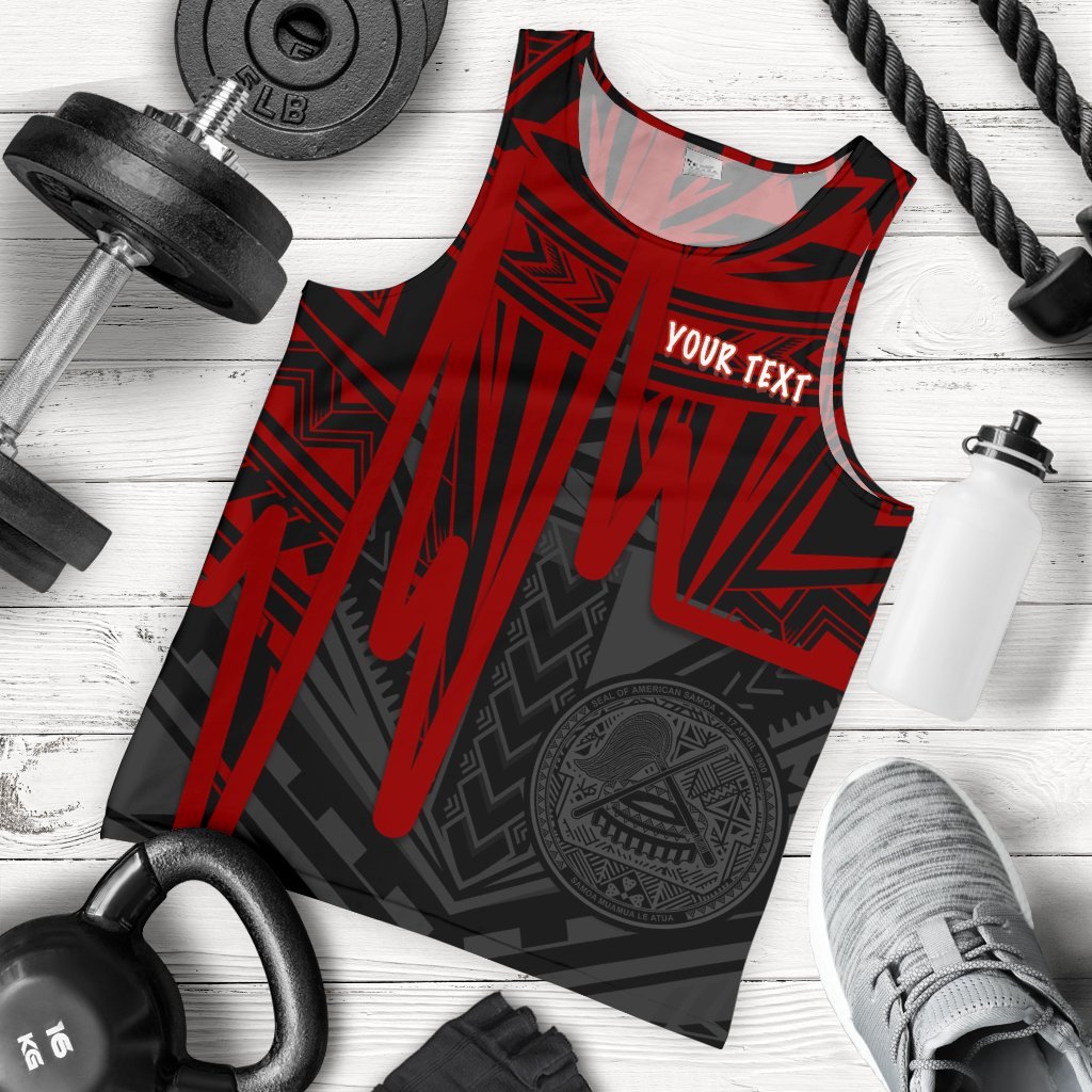 American Samoa Personalised Men's Tank Top - Seal With Polynesian Pattern Heartbeat Style (Red) - Polynesian Pride