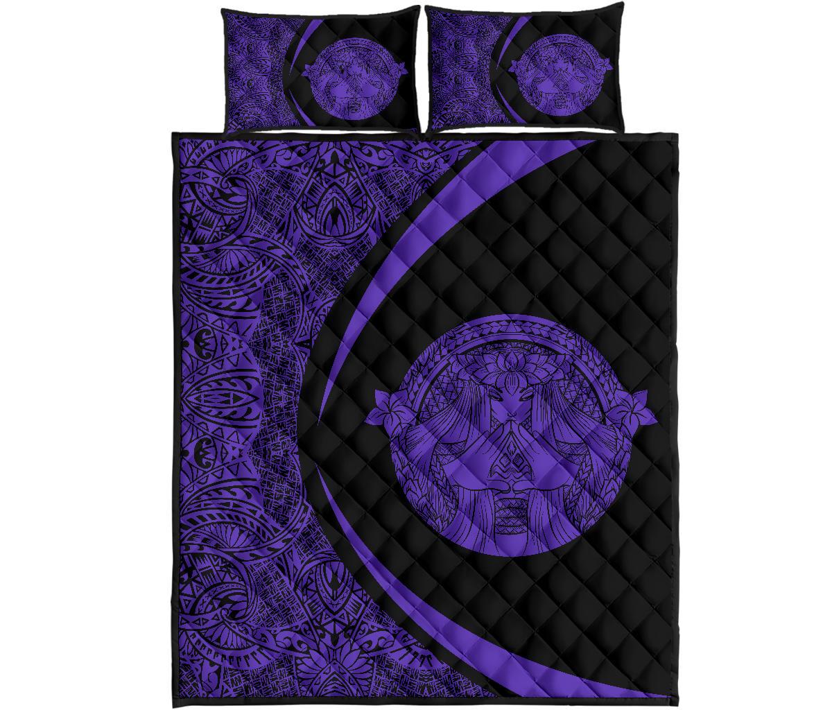 Hawaii Polynesian Pele Mauna Kea Quilt Bed Set Circle Style Purple Art - Polynesian Pride