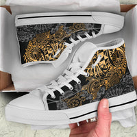 Tahiti Polynesian High Top Shoes - Gold Turtle Hibiscus Flowing - Polynesian Pride