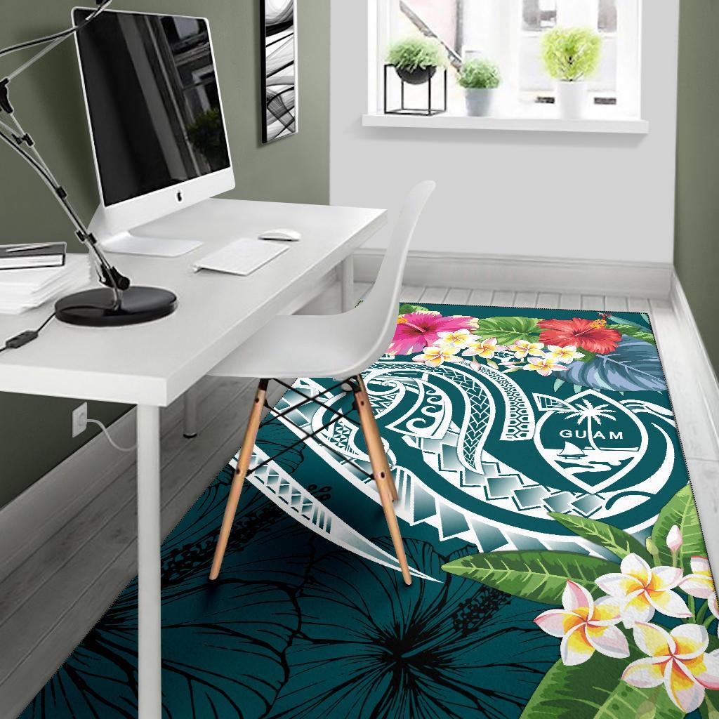 Guam Polynesian Area Rug - Summer Plumeria (Turquoise) - Polynesian Pride