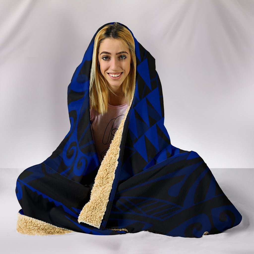 Hawaii Kakau Blue Polynesian Hooded Blanket - Polynesian Pride