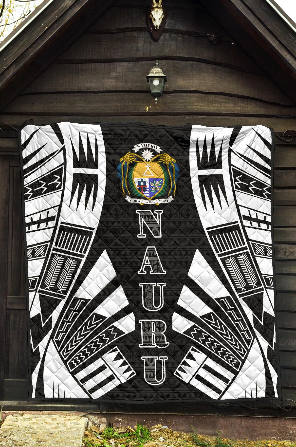Nauru Premium Quilt - Nauru Coat Of Arms Polynesian White Tattoo - Polynesian Pride