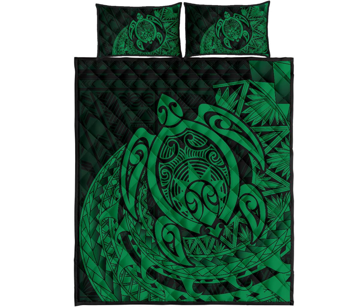 Hawaii Polynesian Turtle Quilt Bed Set - Green Green - Polynesian Pride