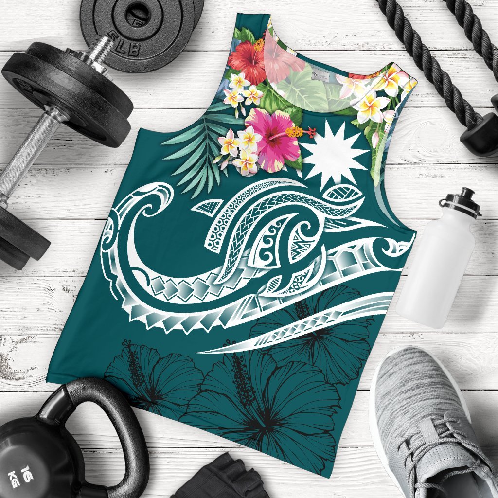 Nauru Polynesian Men's Tank Top - Summer Plumeria (Turquoise) Turquoise - Polynesian Pride