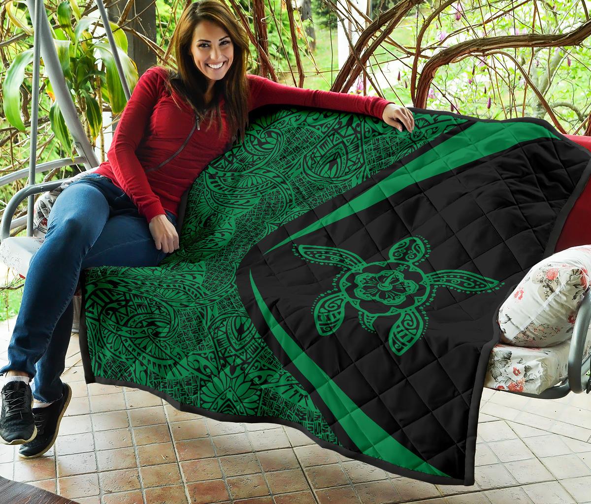 Hawaii Turtle Polynesian Green Premium Quilt - Circle Style - Polynesian Pride