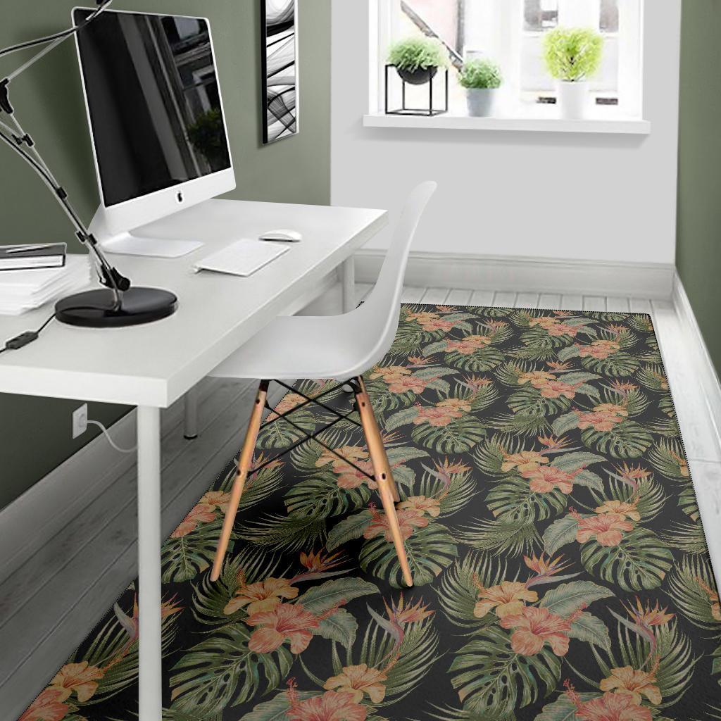 Tropical Hibiscus Monstera Leaf Rug - Polynesian Pride