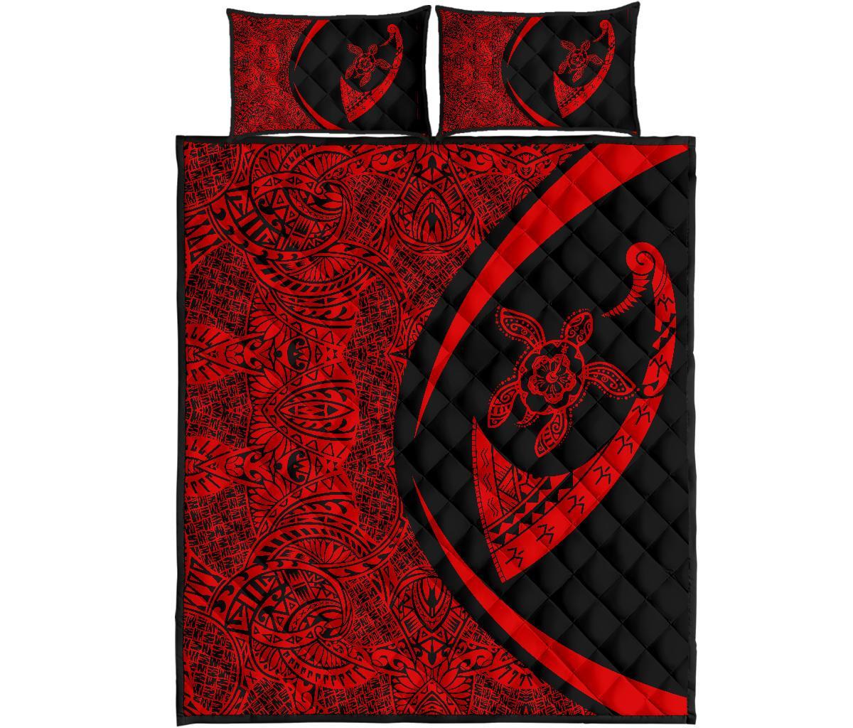 Hawaii Turtle Fish Hook Polynesian Quilt Bed Set Red - Circle Style Red - Polynesian Pride