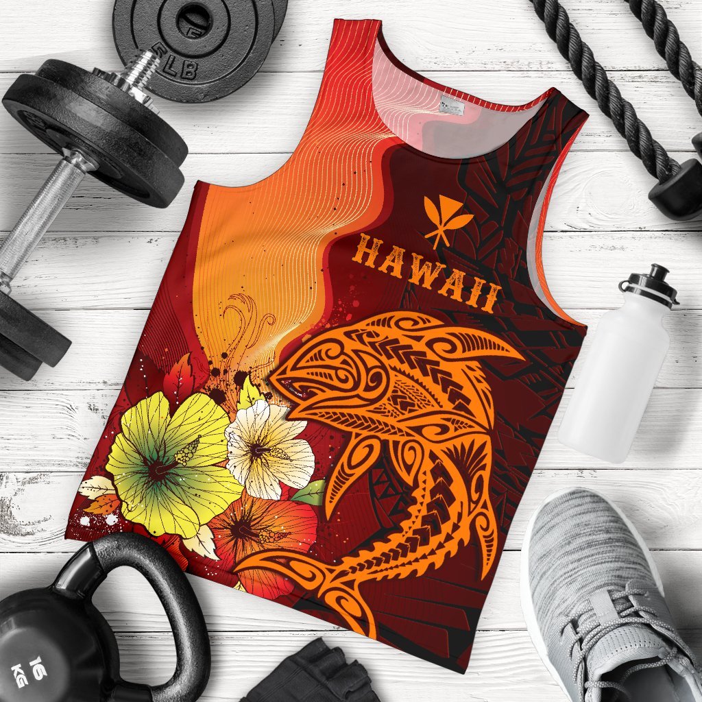 Hawaii Men's Tank Top - Tribal Tuna Fish Orange - Polynesian Pride