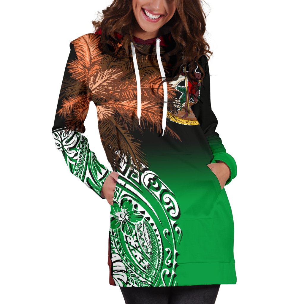 Vanuatu Women's Hoodie Dress Polynesian Palm Tree Flag - Polynesian Pride