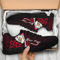 Niue Polynesian Custom Personalised Sneakers - Coat Of Arm With Hibiscus - Polynesian Pride