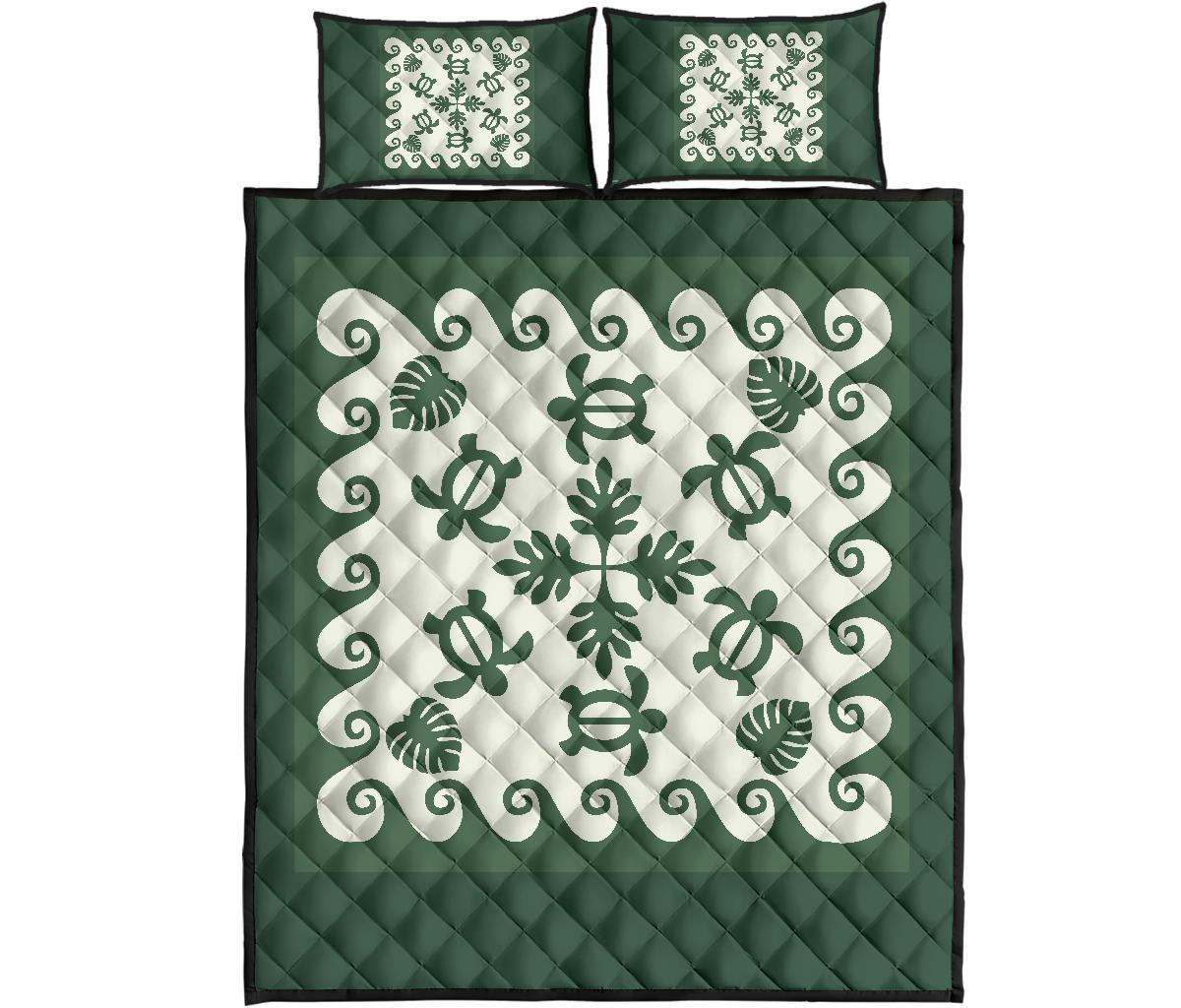 Hawaiian Quilt Bed Set Turtle Pattern - Green Green - Polynesian Pride