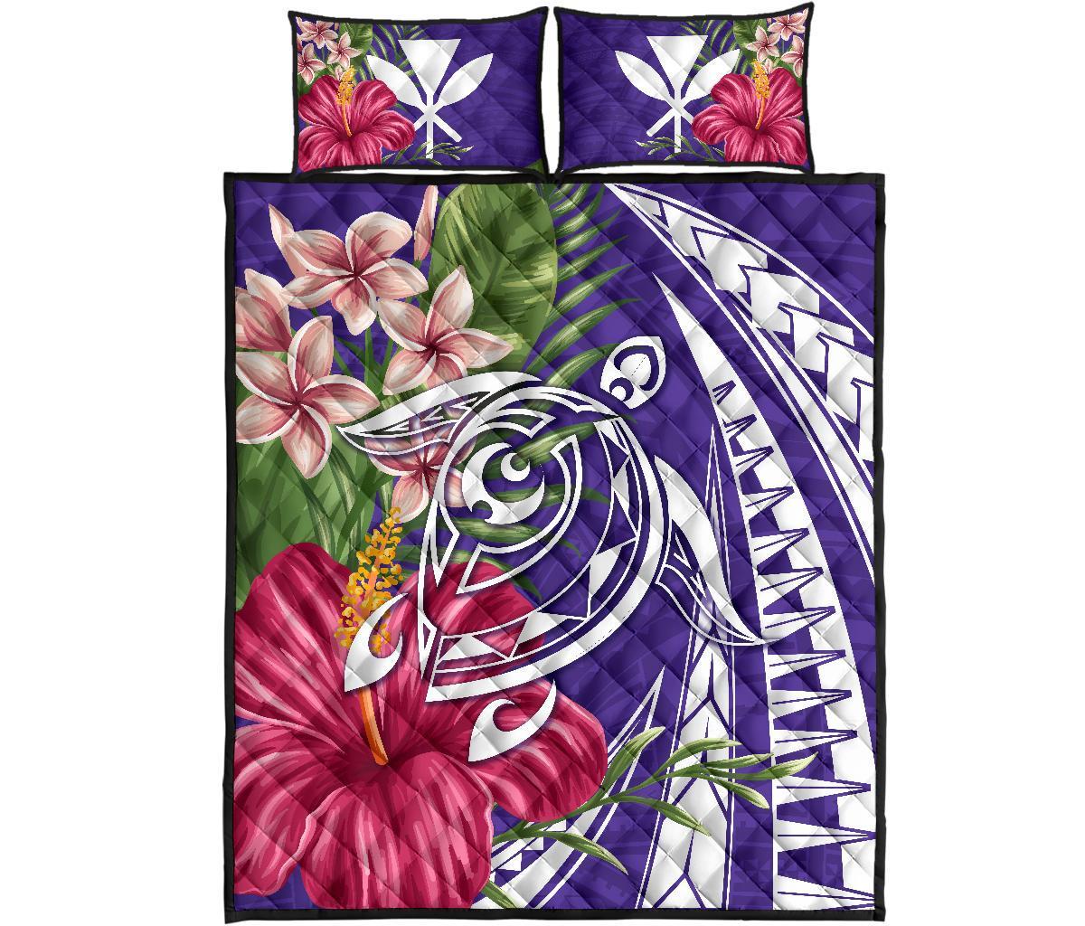 Hawaii Polynesian Turtle Tropical Hibiscus Plumeria Bedding Set - Purple Art - Polynesian Pride