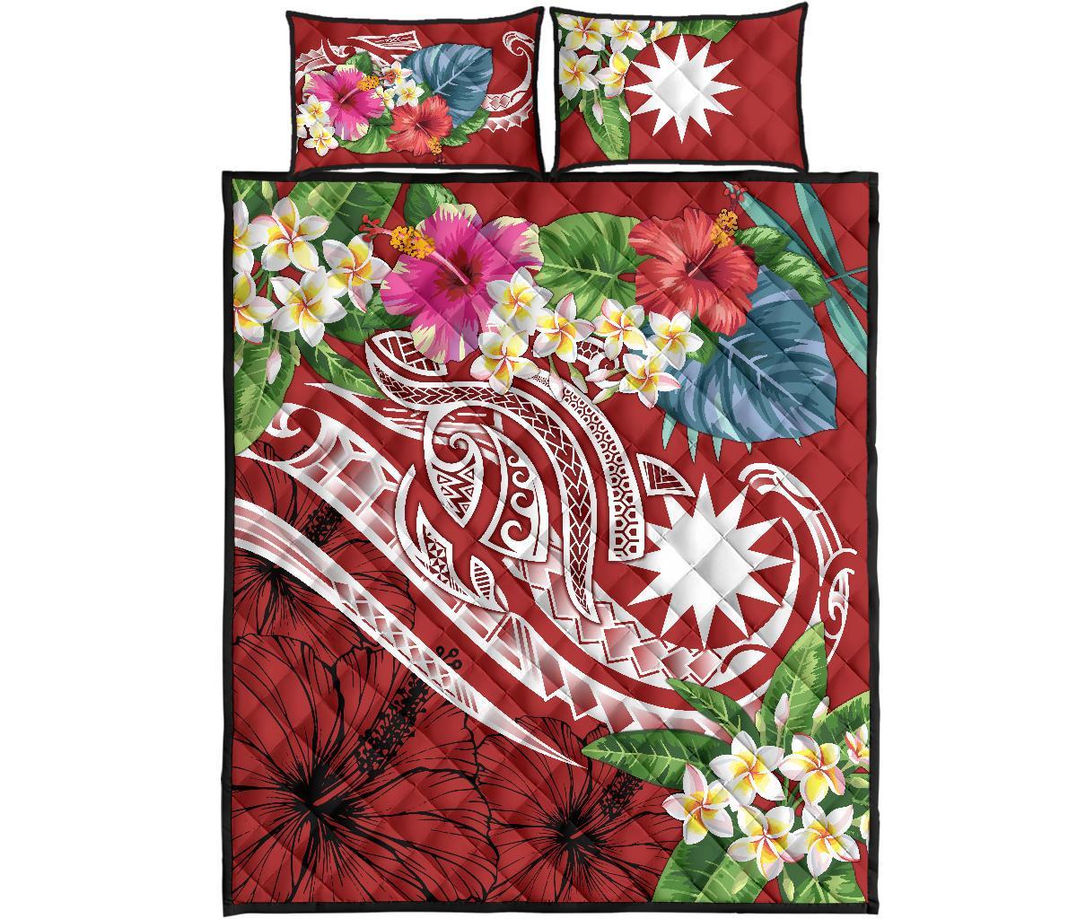 Nauru Polynesian Quilt Bed Set - Summer Plumeria (Red) - Polynesian Pride