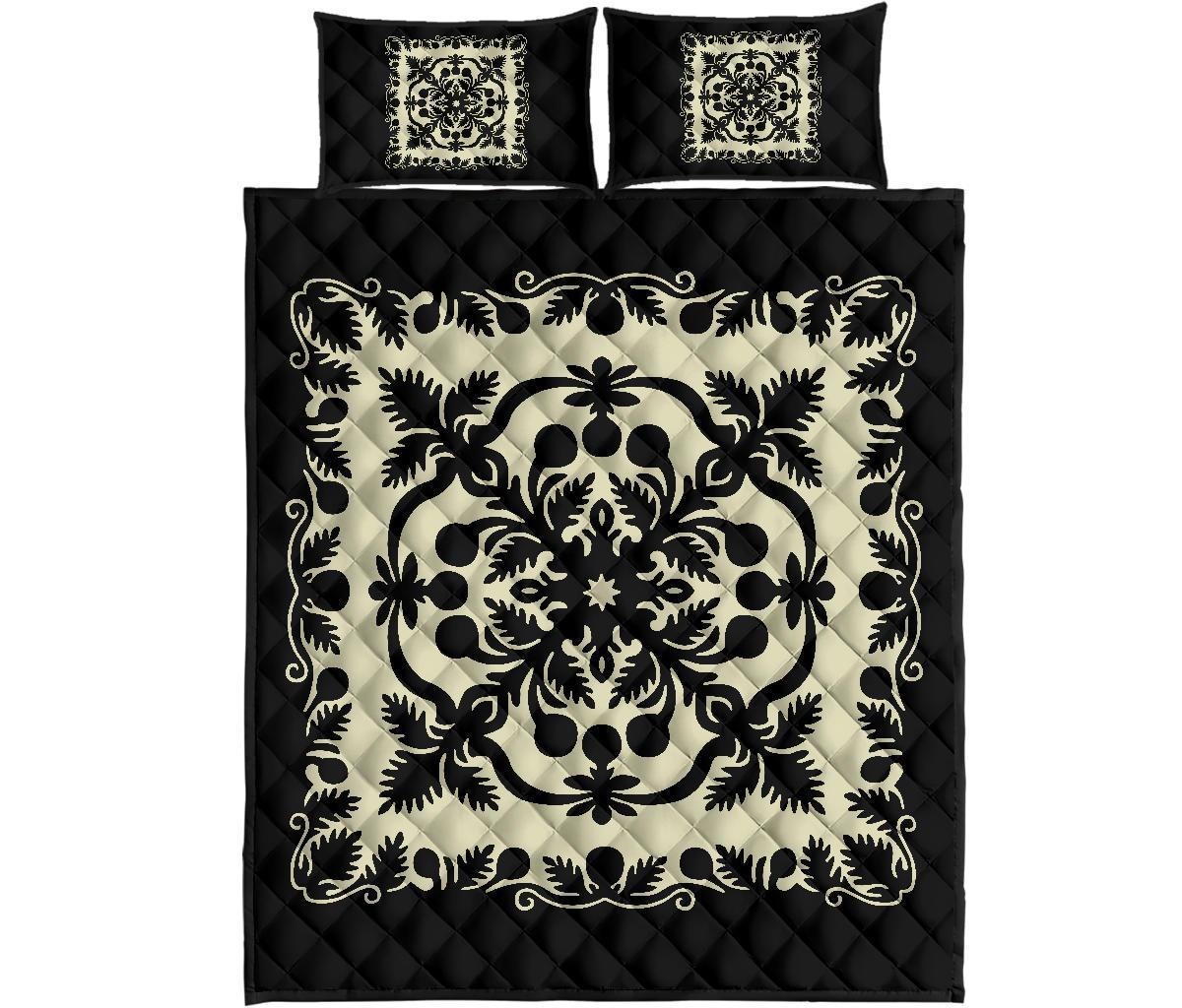 Hawaii Quilt Bed Set Royal - Black And Beige Ver 1 Black - Polynesian Pride