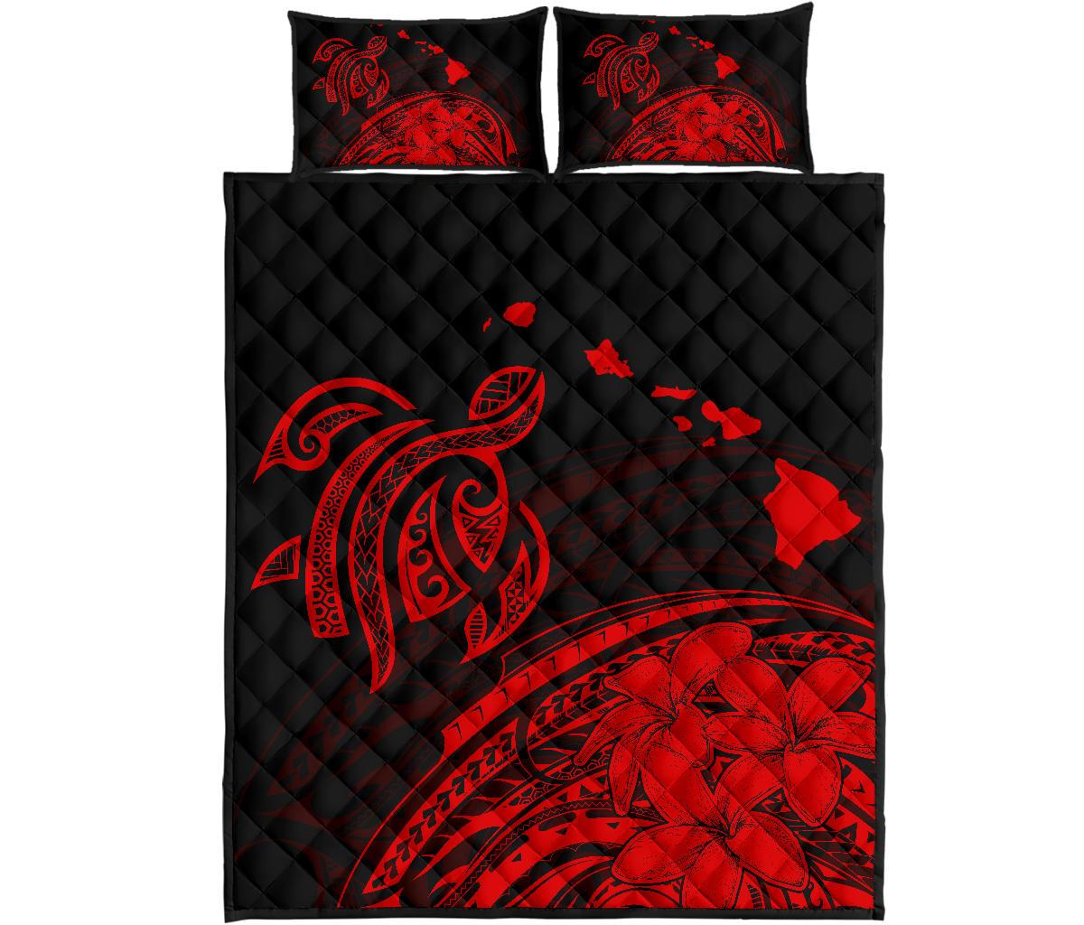 Hawaii Quilt Bed Set - Turtle Polynesian Map Plumeria Red Red - Polynesian Pride