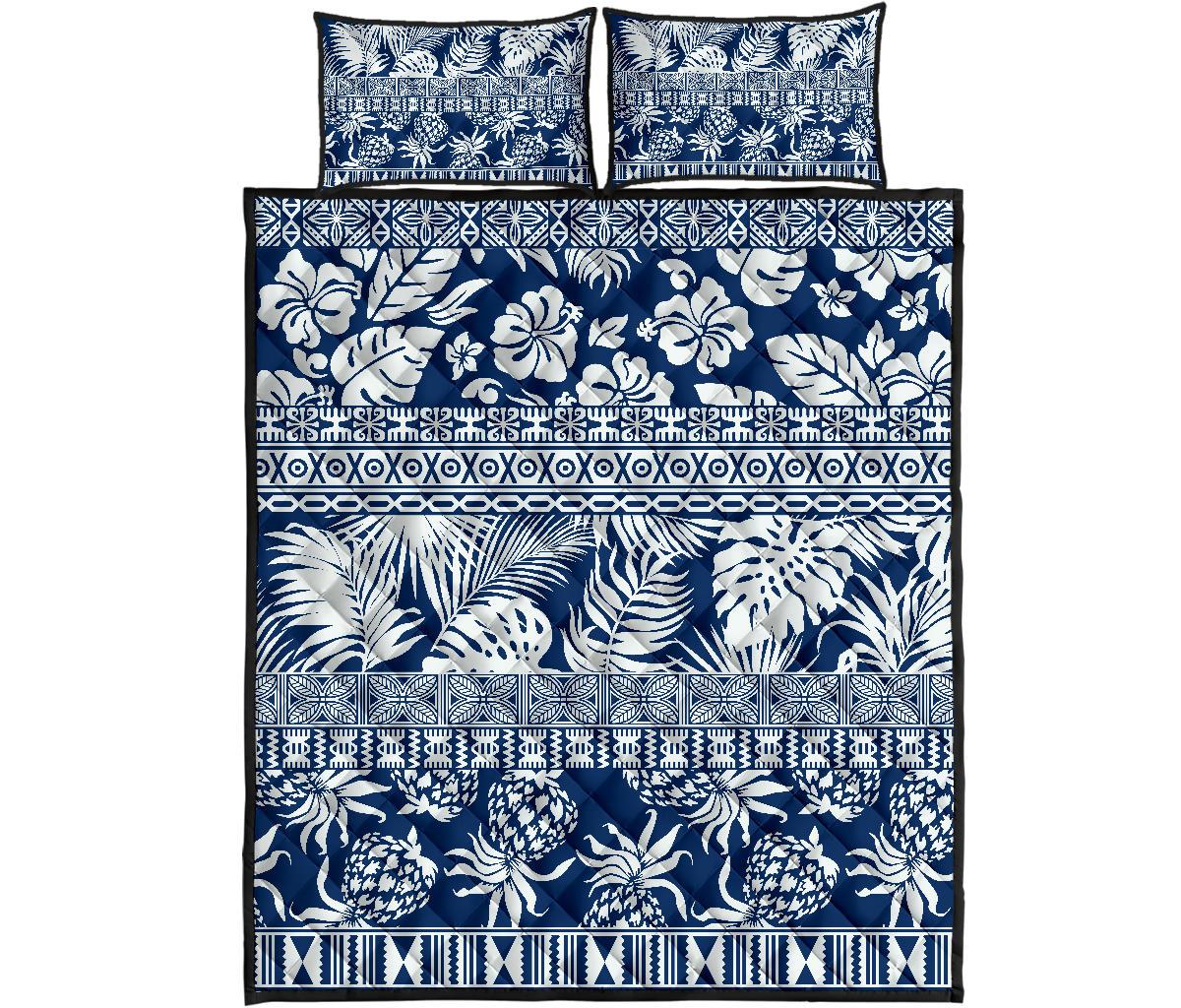 Hawaii Tropical Pattern Quilt Bed Set Quilt Bed Set Blue - Polynesian Pride