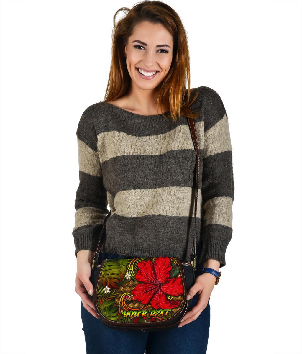 Hawaii Lauhala Hibiscus Polynesian Tropical Canvas Saddle Bag Reggae - Wake Style - AH - Polynesian Pride