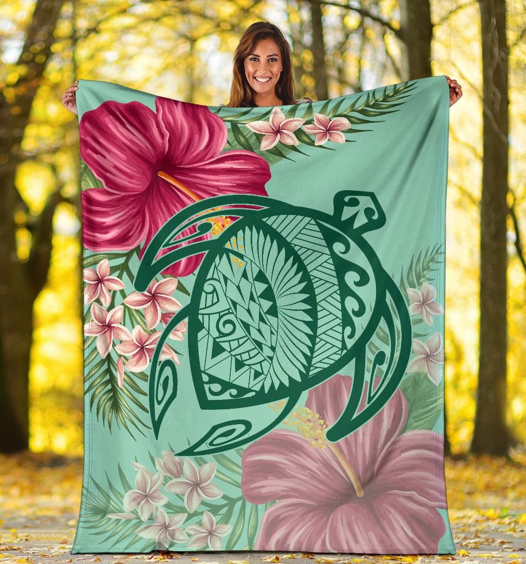 Hawaii Turtle Hibiscus Plumeria Premium Blanket - Hug Style - Polynesian Pride