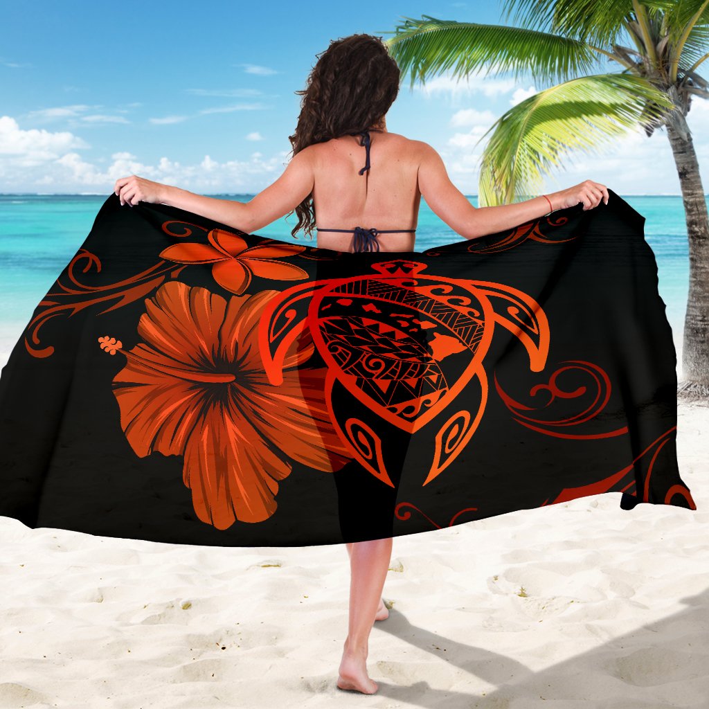 Hawaii Turtle Hibiscus Plumeria Poly Sarong - Orange - Polynesian Pride