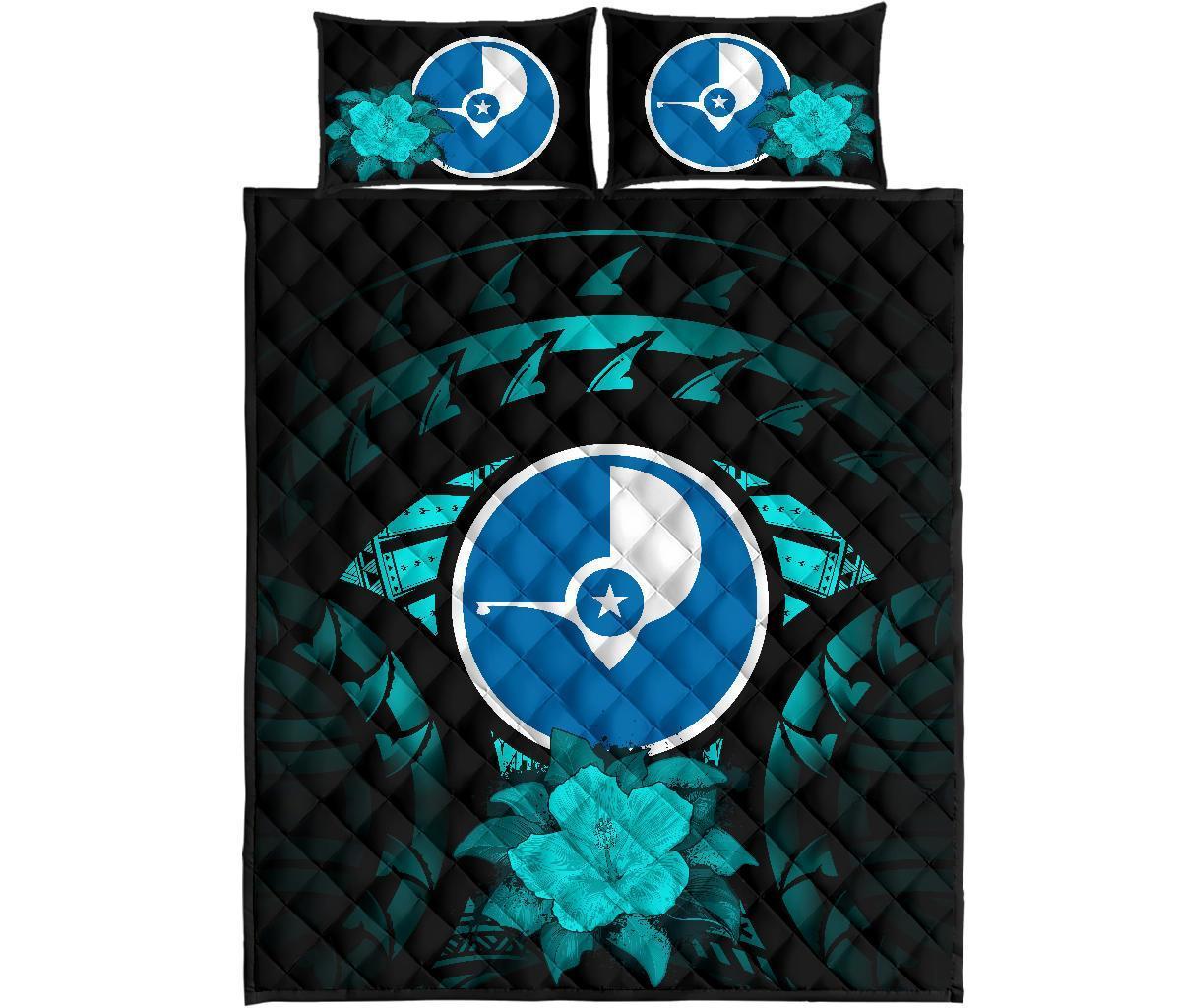 Yap Polynesian Quilt Bed Set Hibiscus Turquoise - Polynesian Pride