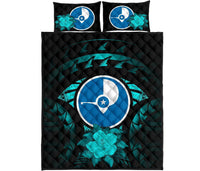 Yap Polynesian Quilt Bed Set Hibiscus Turquoise - Polynesian Pride