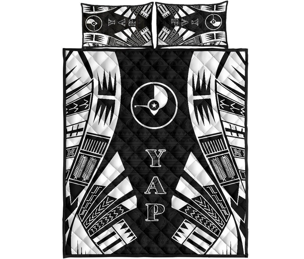 Yap Quilt Bed Set - Yap Flag Polynesian White Tattoo Style Black - Polynesian Pride